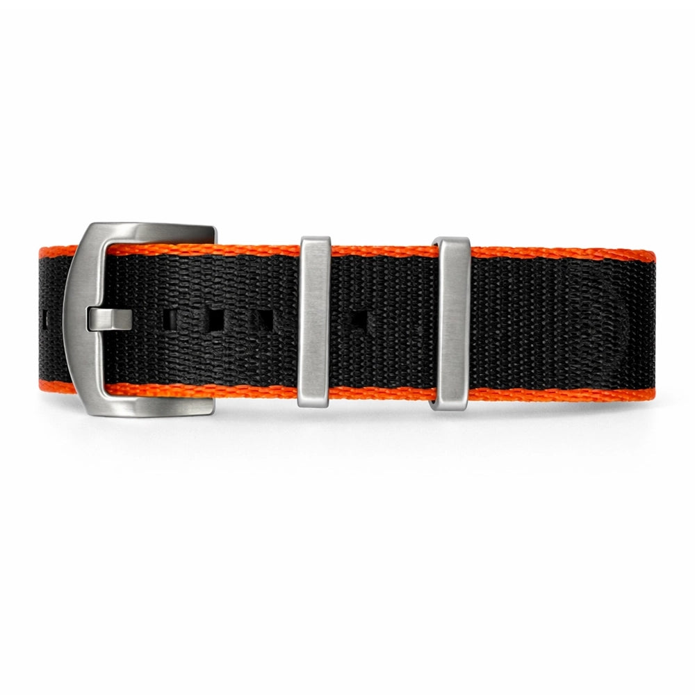 Schwarz/Orangefarbenes NATO-Uhrenarmband aus Nylon / Satinschnalle - Herren