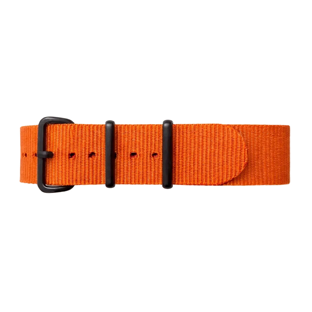 Orangefarbenes NATO-Uhrenarmband aus Nylon / Schwarze Dornschließe – Flexibel – 1,2 mm dick