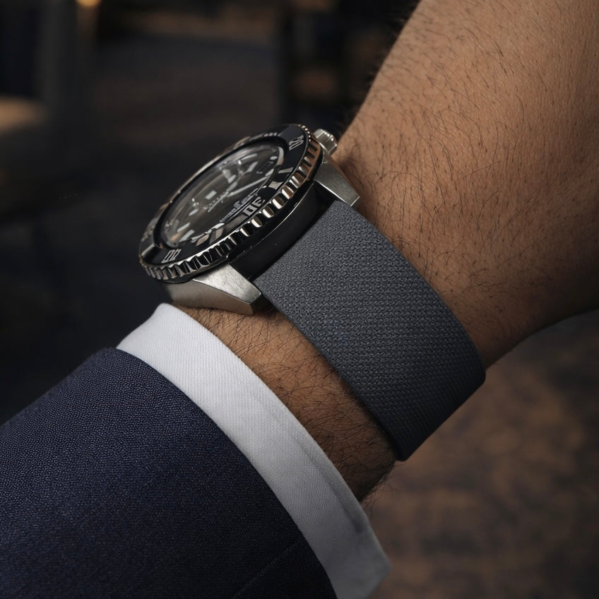 Bracelet montre Nato Gris en caoutchouc Aero Premium - 24,5cm