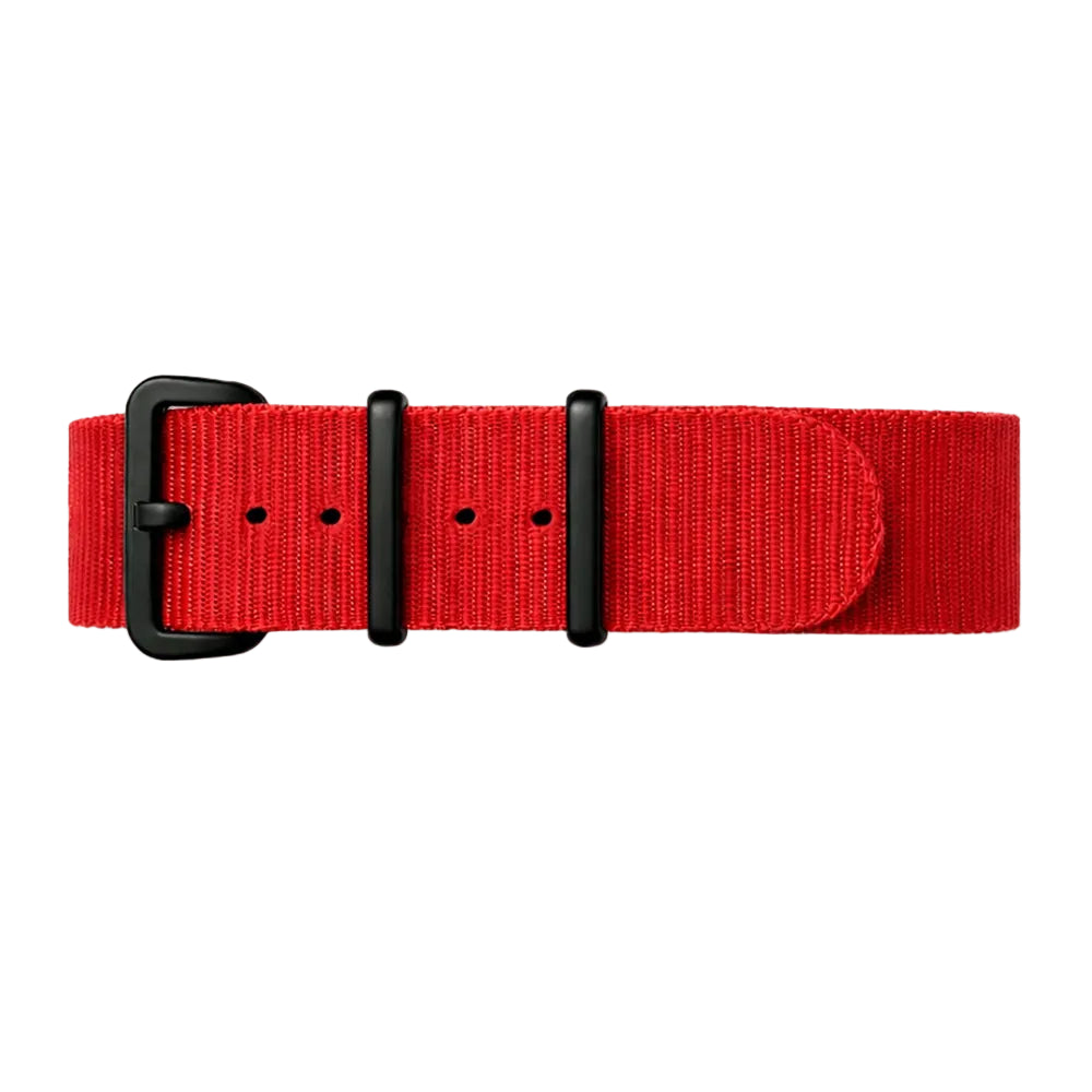 Weiches NATO-Uhrenarmband aus Nylon – Rot/Schwarze Schnalle – 1 mm dick