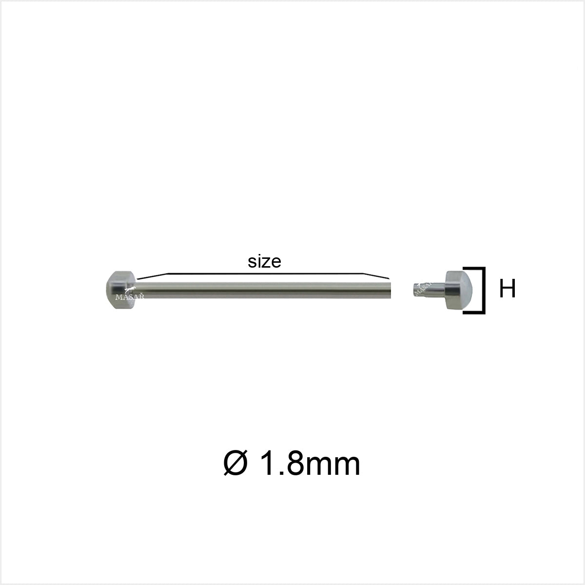 Nietstangen - 22mm bis 36mm Ø 1,8mm - Kopf H Ø 3,9mm - Uhrenarmbandverschluss - 2 Stück
