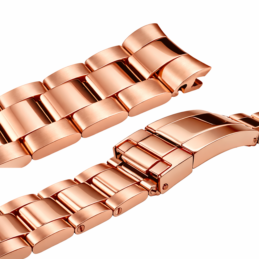 20mm Rose Gold Watch Bracelet for Rolex Oyster solid / curved - mirror polished / brushed