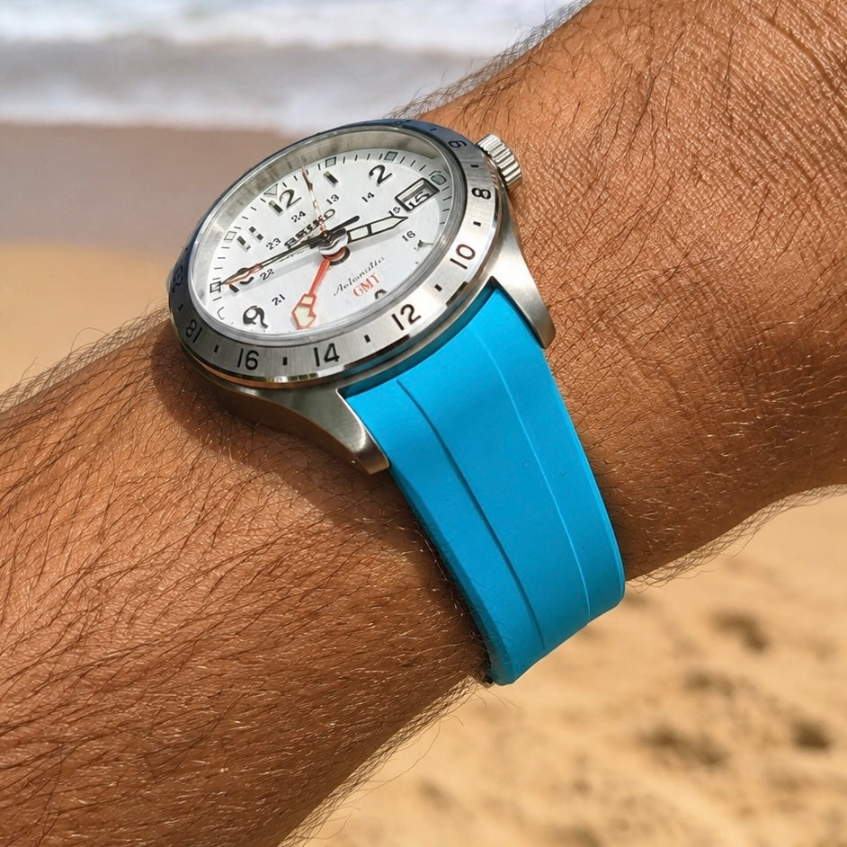 Bracelet Caoutchouc FKM Compatible avec Seiko 5 Sports Field 39,4mm - Boucle Ardillon + Déployante - Incurvé / Premium