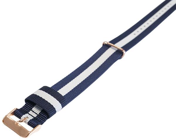 NATO Nylon Dunkelblau/Weiß/Roségold Schnalle - Glasgow - Uhrenarmband