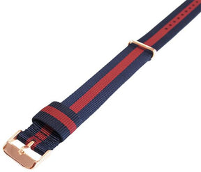 NATO Nylon Bleu / Rouge / Oxford / Boucle Doré Or Rose - Bracelet de montre