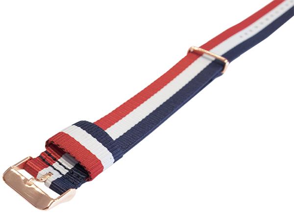 NATO Nylon Bleu / Blanc / Rouge / Cambridge / Boucle Doré Or Rose - Bracelet de montre