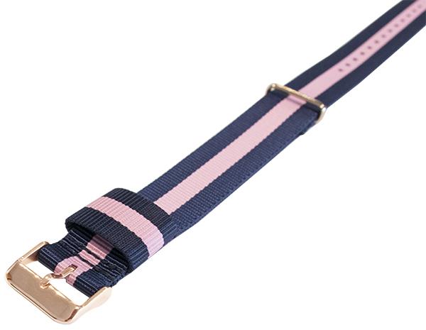 NATO Nylon Bleu / Rose / Boucle Doré Or Rose - Winchester - Bracelet de montre Femme