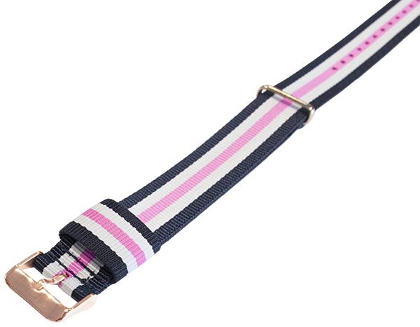 NATO Nylon Blau / Weiß / Southampton Pink / Roségold Schnalle - Uhrenarmband