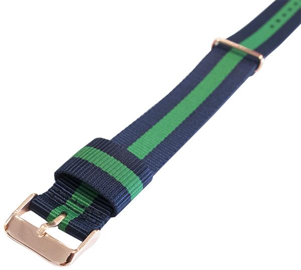 NATO Nylon Bleu / Vert / Warwick / Boucle Doré Or Rose - Bracelet de montre