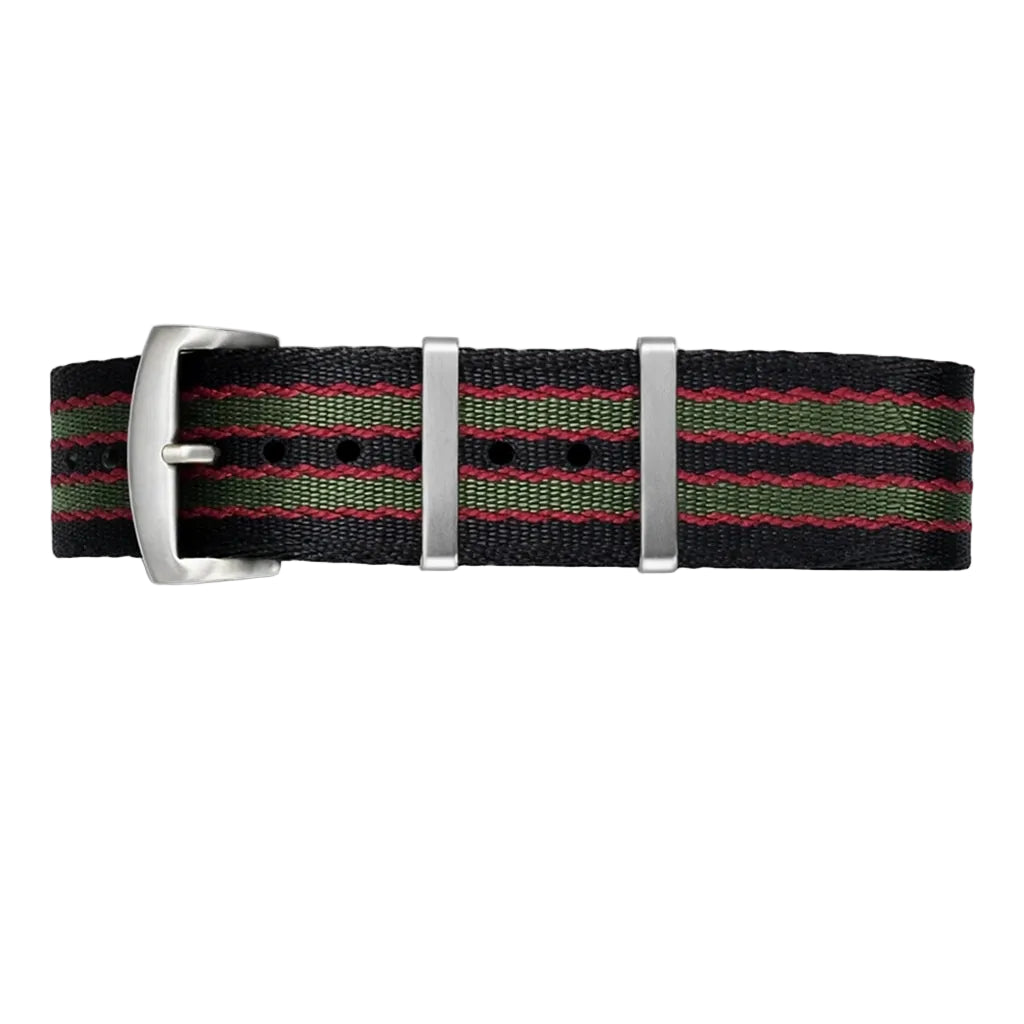 Bracelet Montre Nato James Bond Noir Rouge Vert - Nylon doux tressé