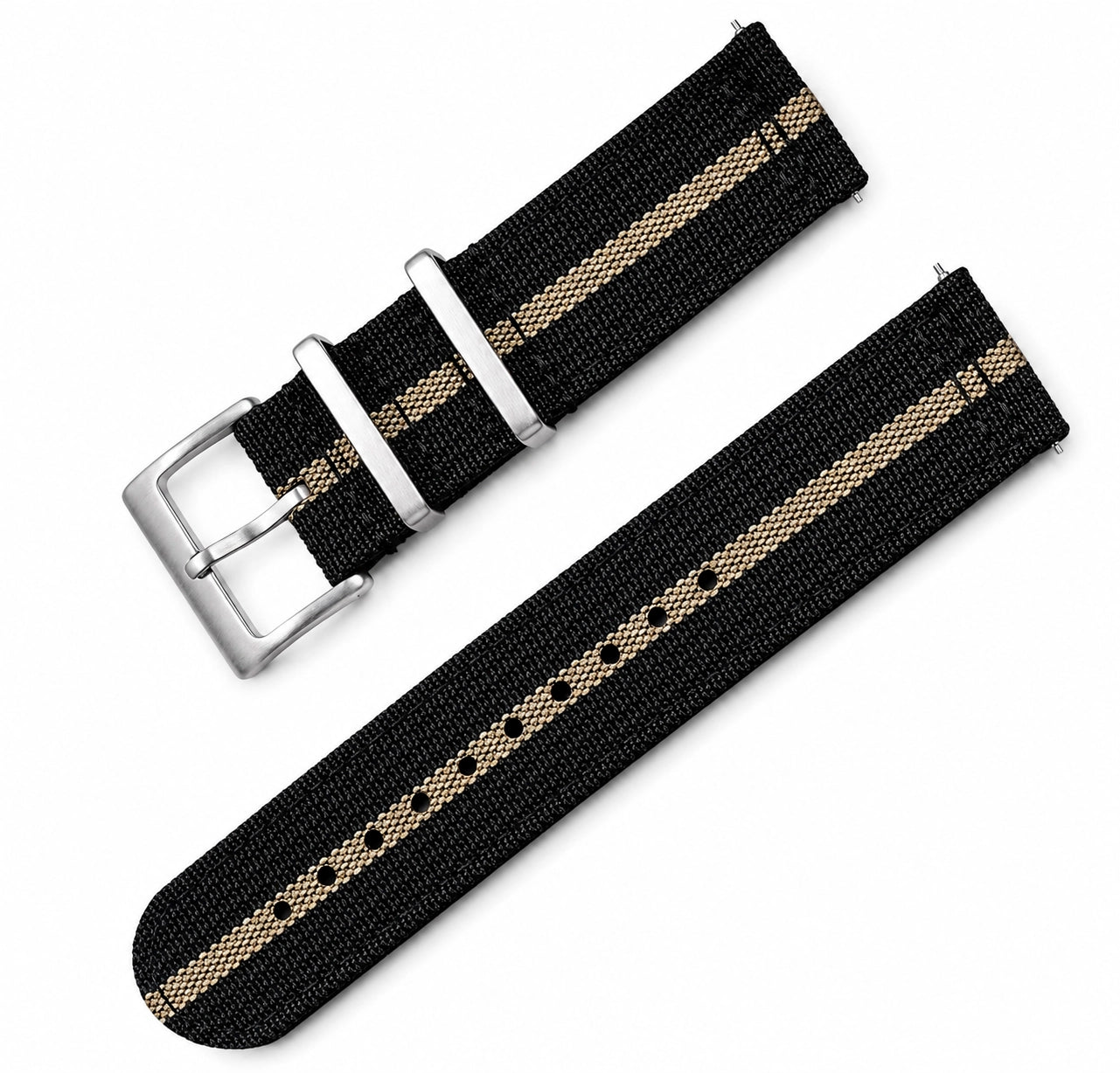 Bracelet Montre Noir / Khaki - Hybride Nylon / Silicone Double 2,8mm - Rapide - Universel