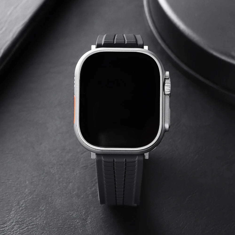 Bracelet Caoutchouc FKM pour Apple Watch, Band avec Adaptateur - Motif gaufré Patek - Serie 1 à 11 / SE - Ultra