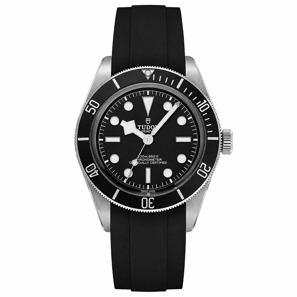 Bracelet Déployant caoutchouc FKM 21mm pour Tudor Black Bay 41mm (2024 & +) - Noir / Courbé