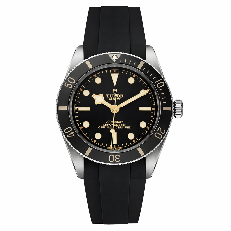 Bracelet Déployant caoutchouc FKM pour Tudor Black Bay 54 (37mm) Noir / Courbé BB54