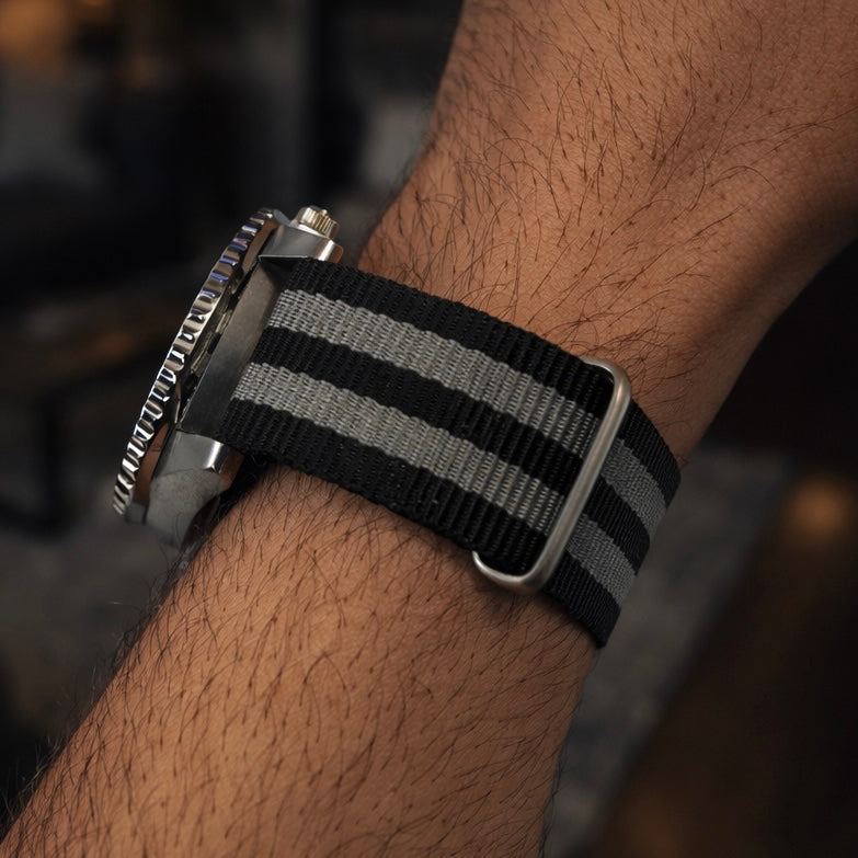 Black/Grey Nylon NATO Watch Strap - James Bond - Premium