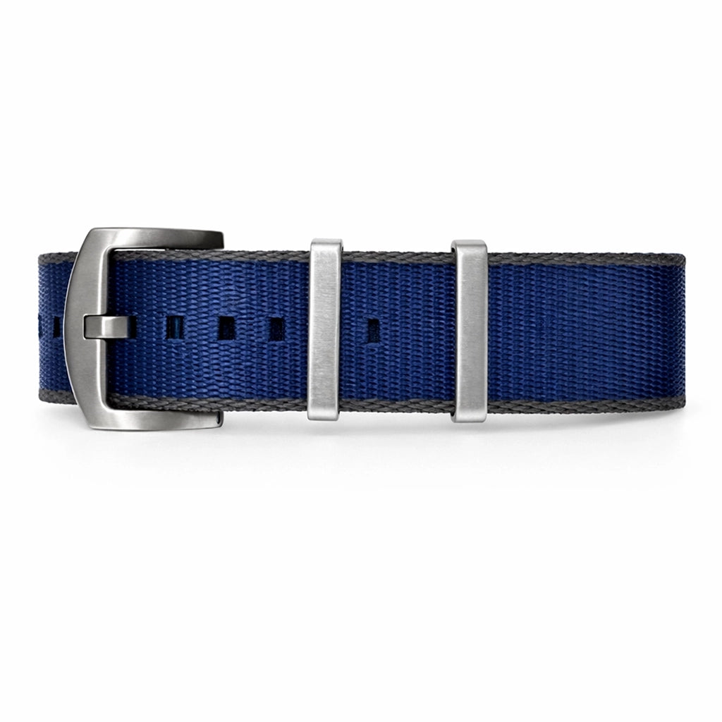 Bracelet de Montre NATO Nylon Bleu / Gris foncé / Boucle Satin - Homme