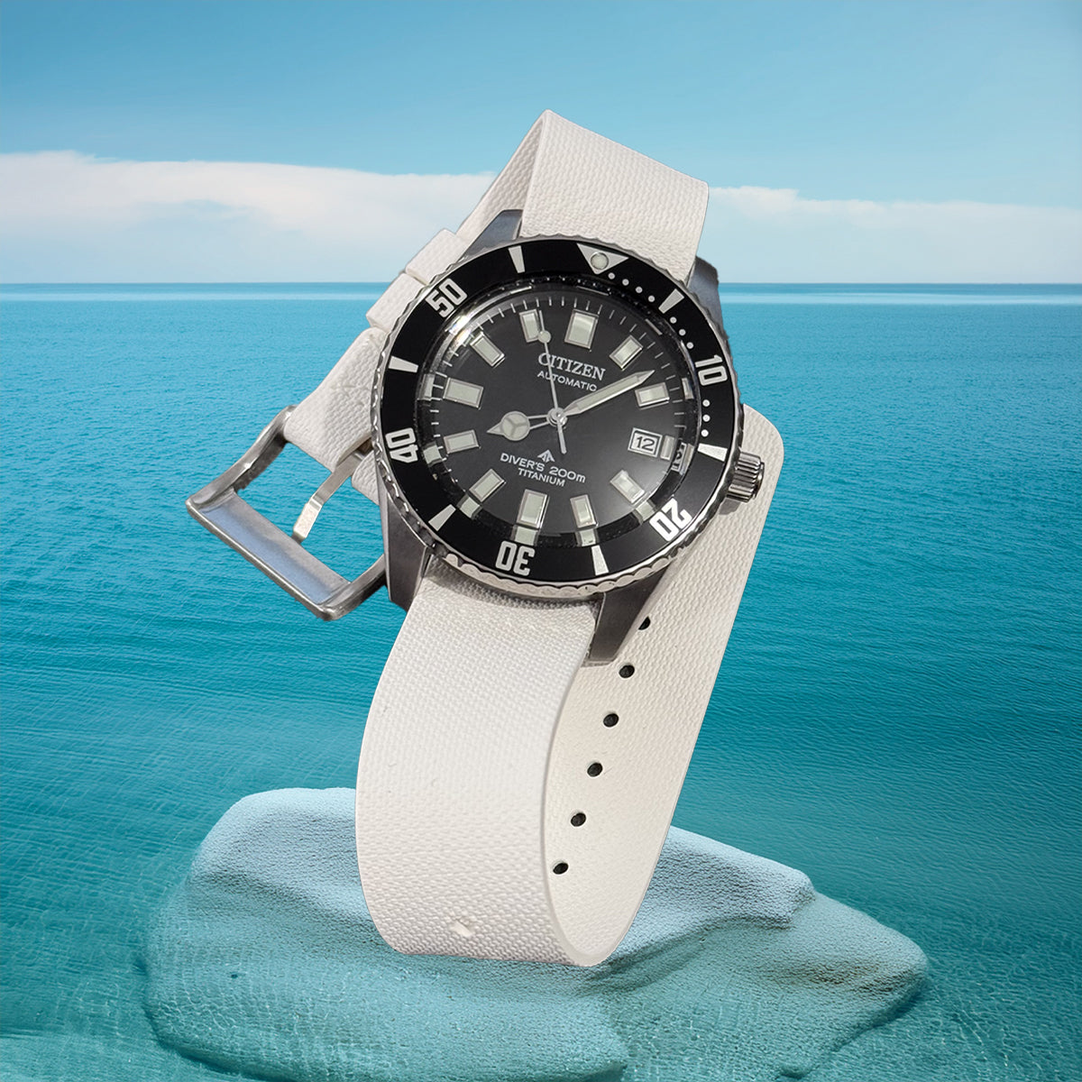 Bracelet de Montre Nato caoutchouc FKM - Blanc- 24,5cm