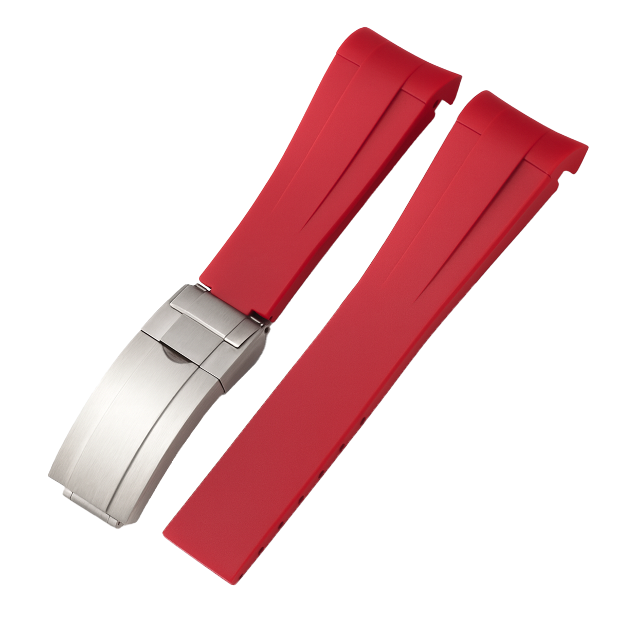 Bracelet Montre en caoutchouc pour Rolex - Rouge - Boucle Déployante Acier Brossé