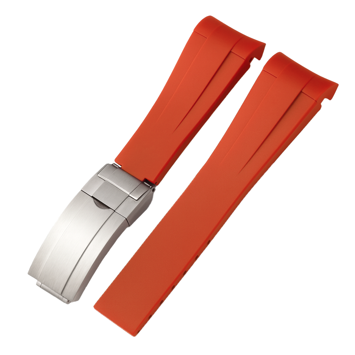 Bracelet Montre en caoutchouc pour Rolex - Orange - Boucle Déployante Acier Brossé
