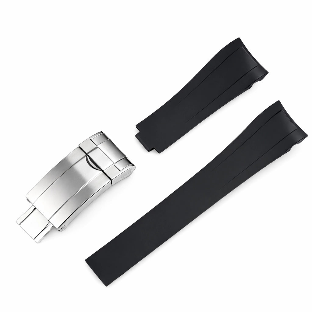 Bracelet Déployant caoutchouc FKM 21mm pour Tudor Black Bay 41mm (2024 & +) - Noir / Courbé