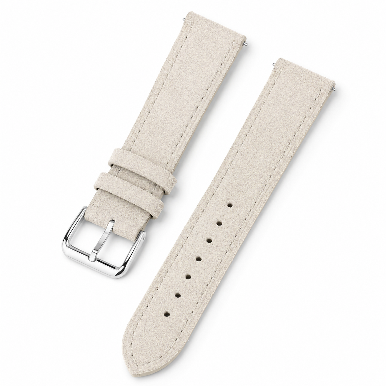 Ivory suede leather watch strap with silver buckle