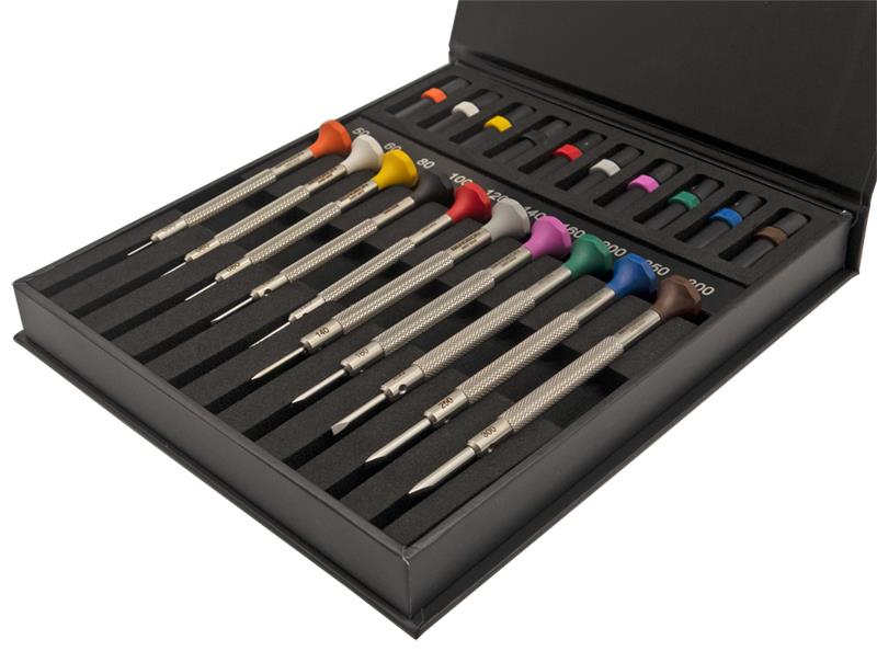Bergeon 30081-AC10 Deluxe Kit – 10 Uhrmacherschraubendreher aus Edelstahl. Lieferung in einer Box