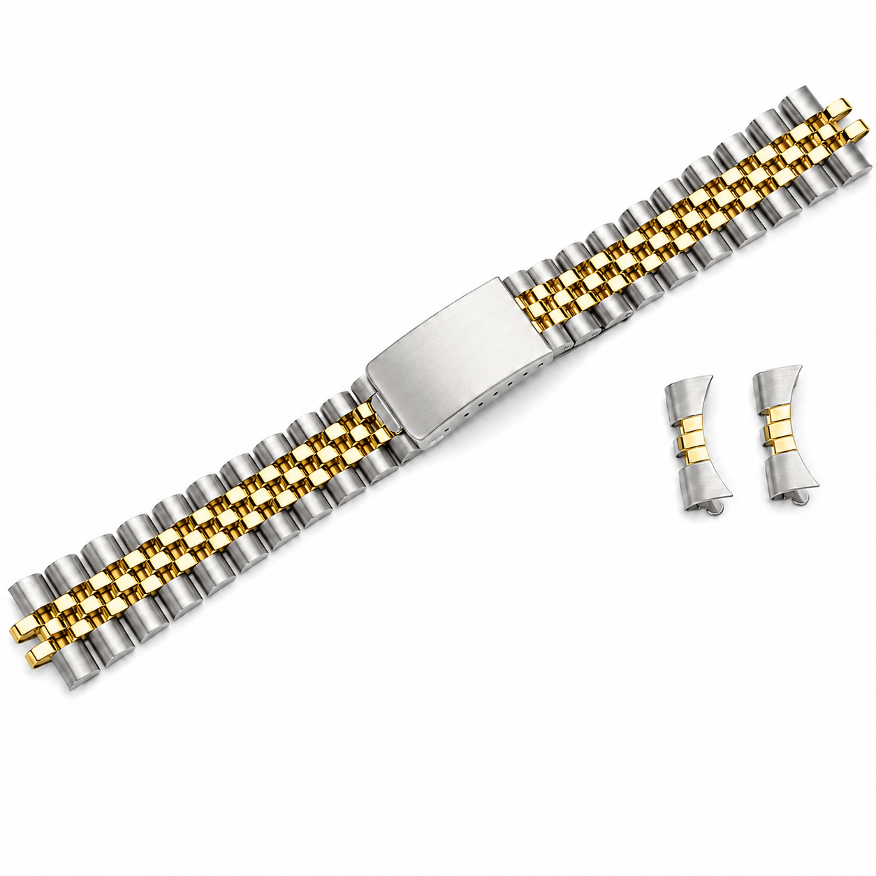 Bracelet Jubilee pour Rolex / Tudor - Silver / Gold Two-Tone - Vintage en Acier Brossé / Poli Miroir - Incurvé