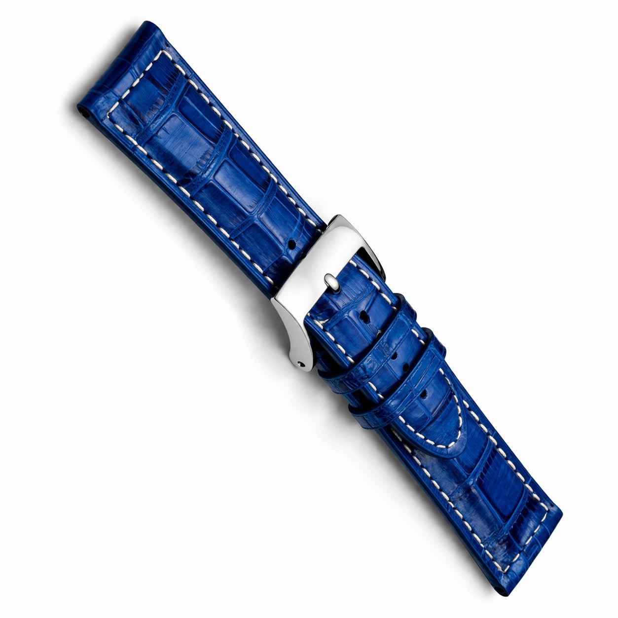 Bracelet Montre Cuir Bleu - Grain Alligator - T 5,0mm - Surpiqûres