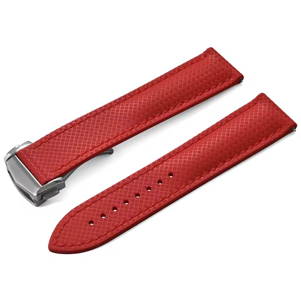 Armbanduhrarmband FKM Kautschuk Rot - Faltschließe / Racing / Schnellwechsel