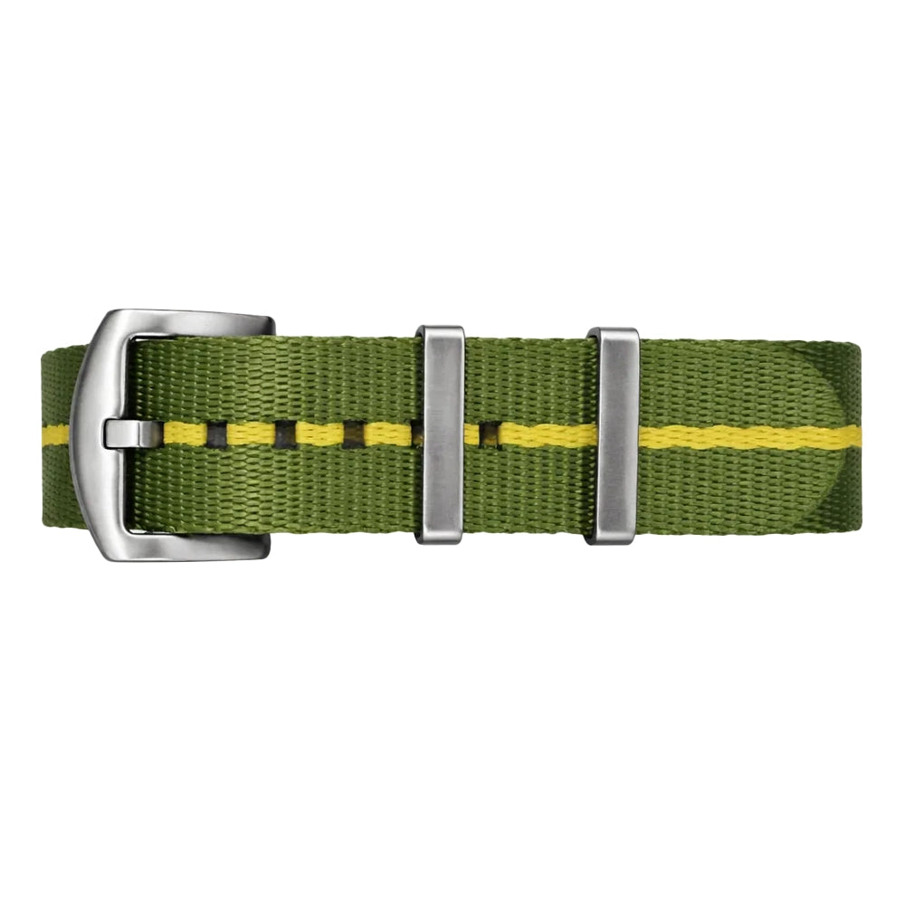 Bracelet Montre NATO Nylon Vert/Jaune - Boucle Acier Brossé – Homme