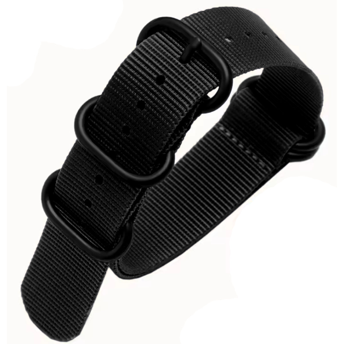 ZULU Nato-Armband 21 mm Nylon – Schwarz / Vollschwarz – Herren – Steifes und dickes Armband 2 mm