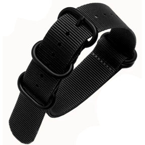 ZULU Nato-Armband 19 mm Nylon – Schwarz / Vollschwarz – Herren – Nylonarmband 1,2 mm