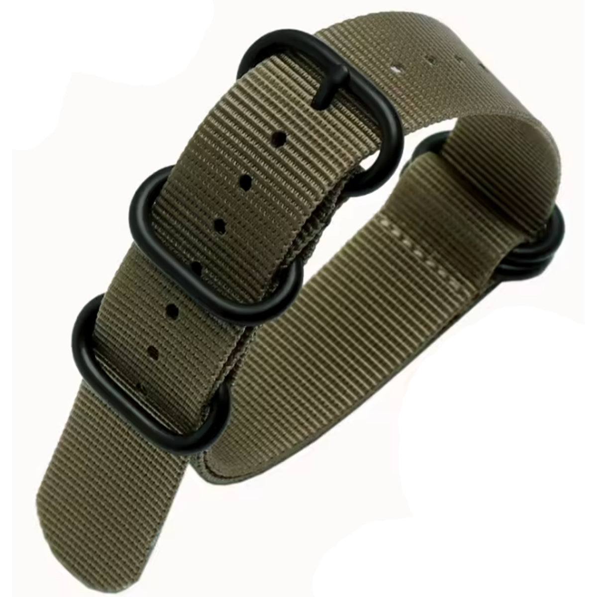 ZULU Nato-Armband 21 mm Nylon Grün - Olivgrün / Schwarze Schnalle - Herren - Steifes und dickes Armband 2 mm