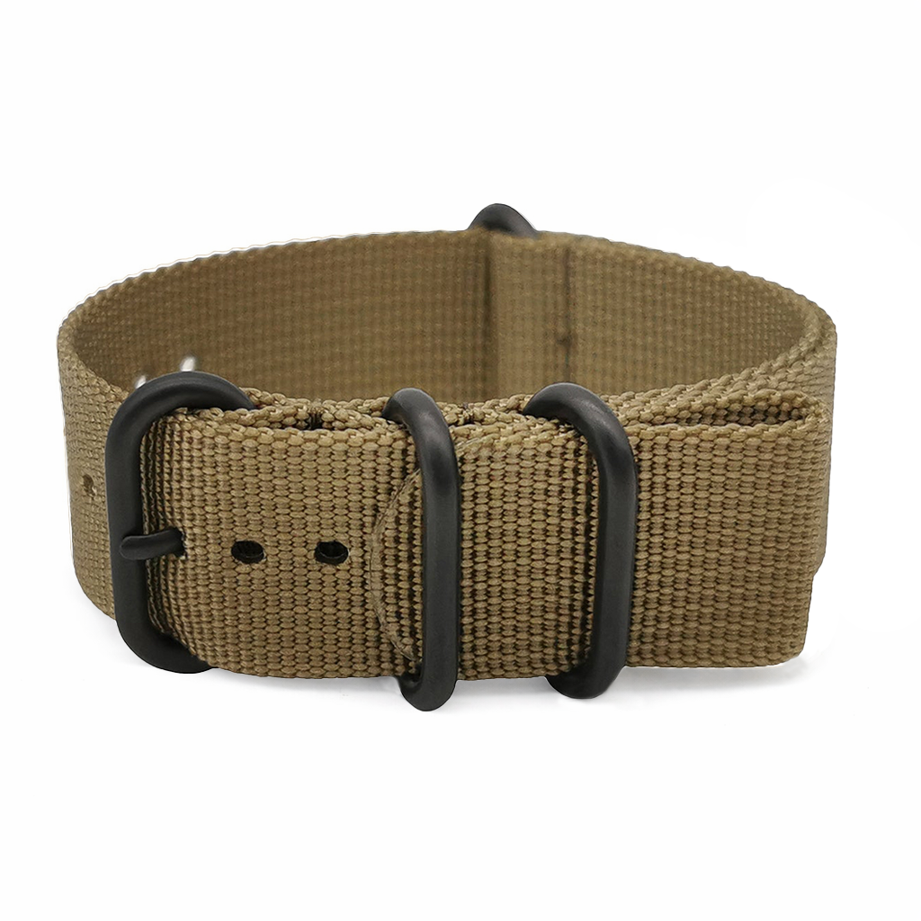 ZULU Herren-Uhrenarmband aus Nylon, Olivgrün – Schwarze Schließe – Steif und dick (2 mm)