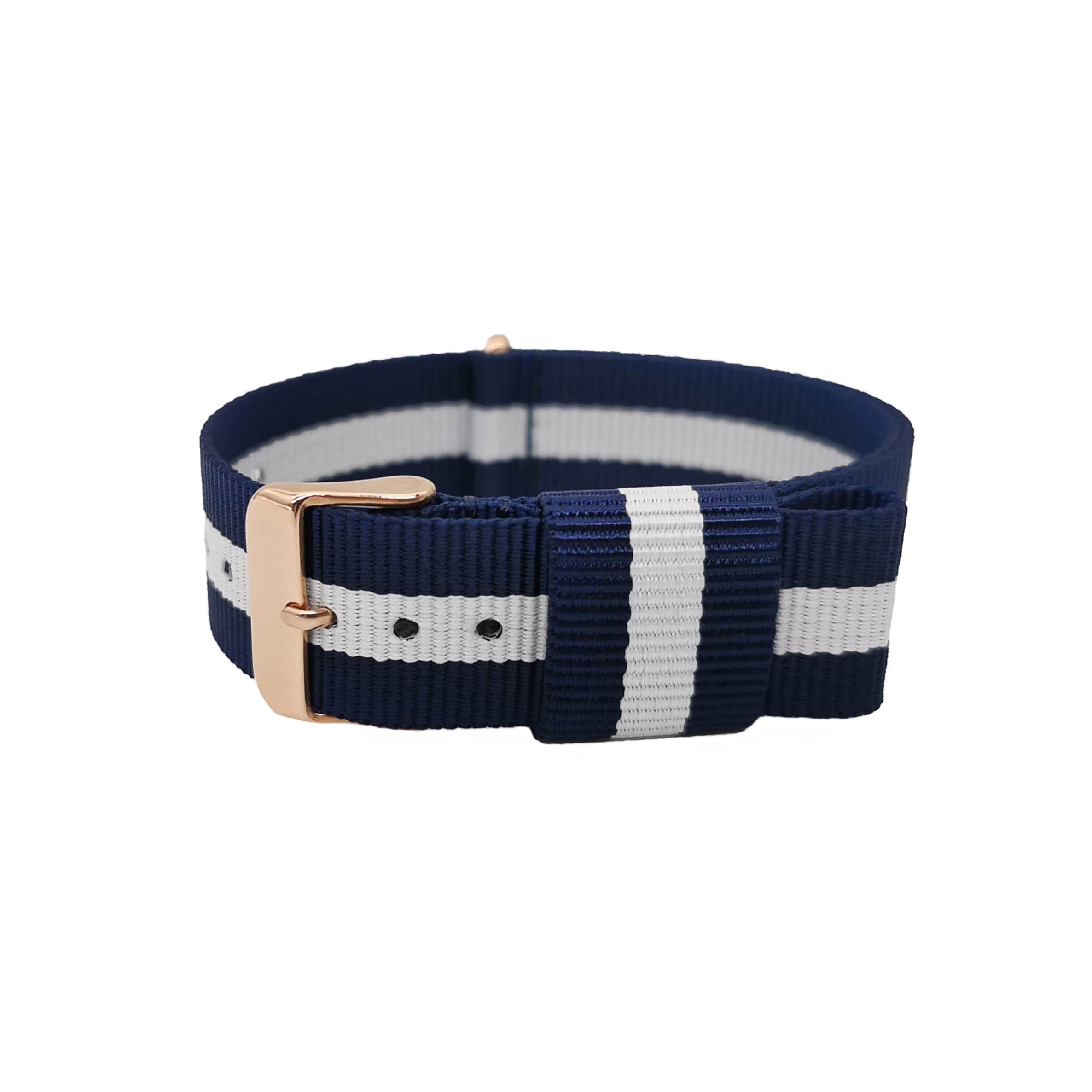 Dark Blue-White-Glasgow Nylon NATO Watch Strap Rose Gold Buckle