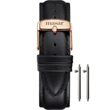18mm to 22mm Premium Quick Release - Black Cowhide Leather - Rose Gold Buckle