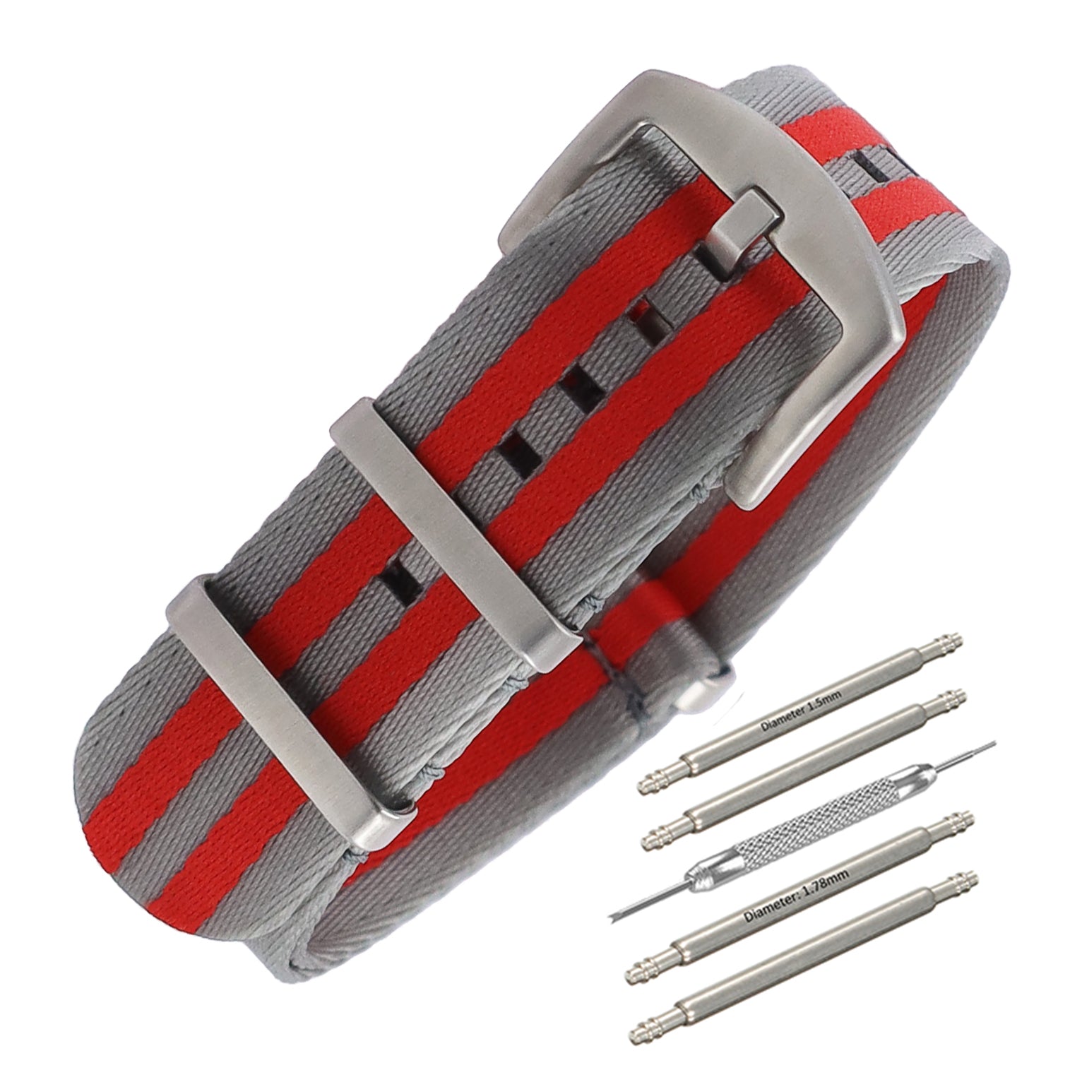 NATO Nylon Hellgrau/Rot/Satinschließe - Weich - Uhrenarmband - Herren
