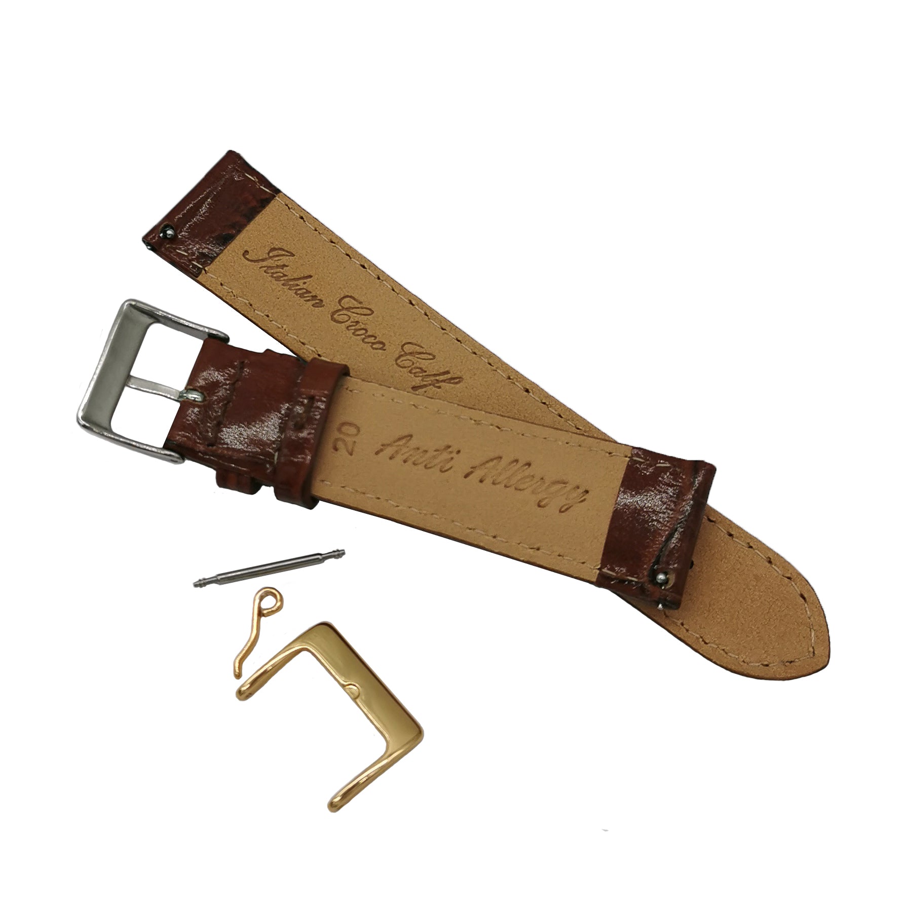 18mm à 24mm Cuir de Veau, Bracelets de Montre Libération Rapide, Grain de Crocodile - Haute Brillance - Italian Leather