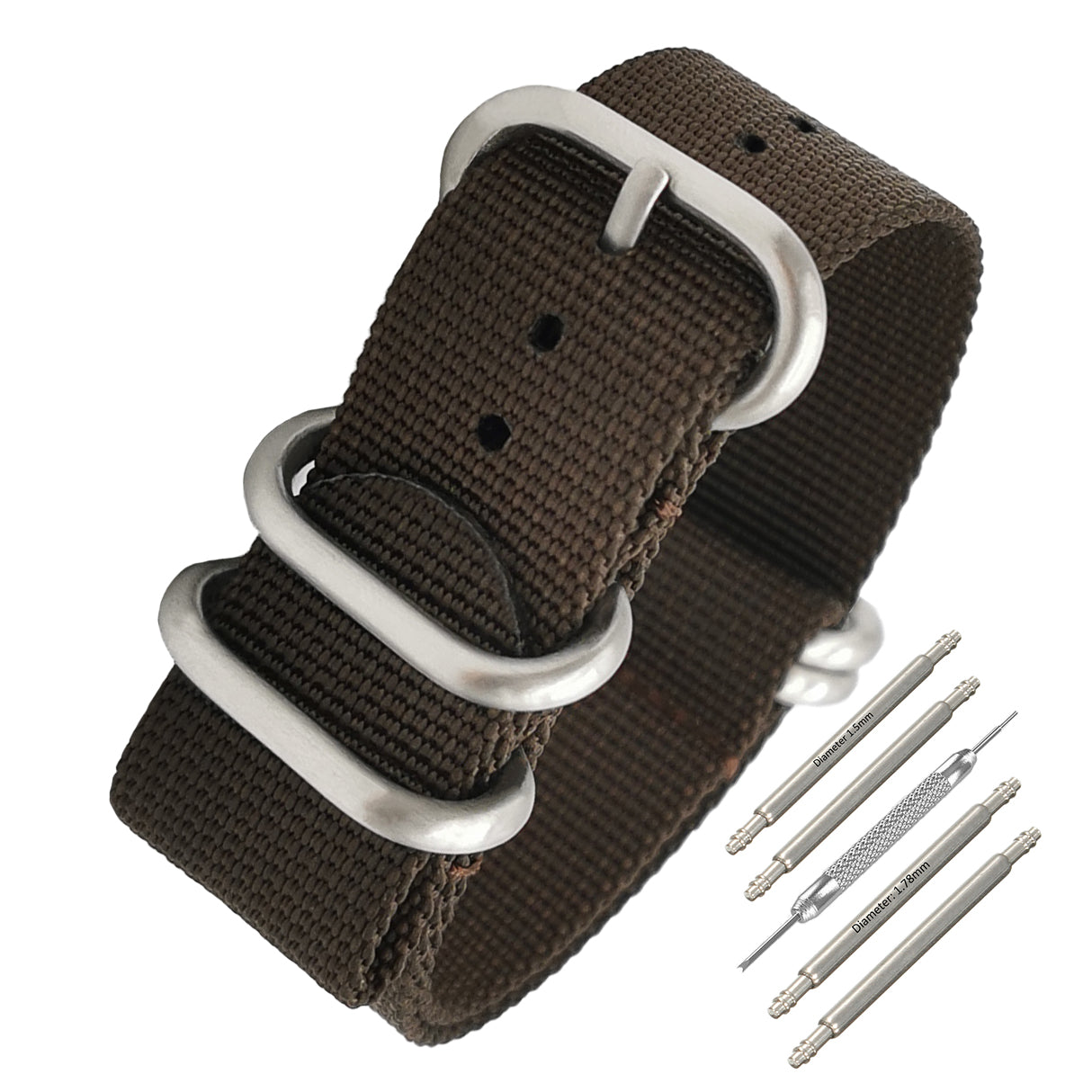 ZULU 22 mm Nylon-Nato-Armband – Braun / Satin-Schnalle – Herren – 2 mm dickes, steifes Armband