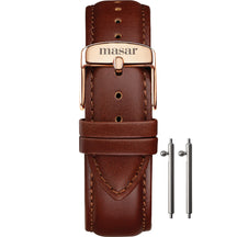 18mm to 22mm Premium Quick Release - Brown Cowhide Leather - Rose Gold Buckle