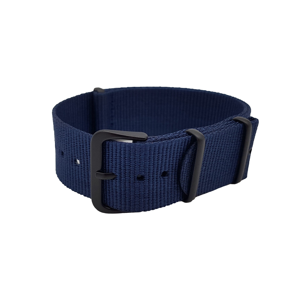 NATO Nylon Bleu foncé / Boucle Noir - Souple - Bracelet pour montre légère - Épaisseur 1mm