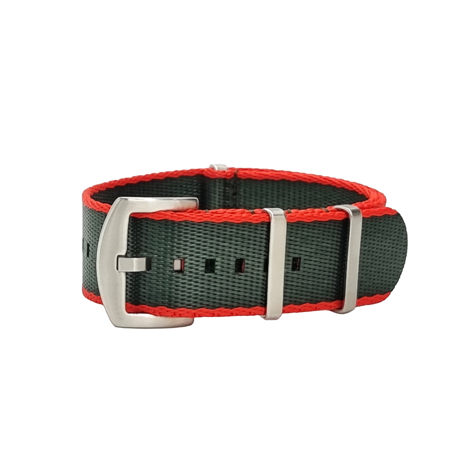 NATO Nylon Army Grün/Rot zwischen zwei Orange/Satin Schnallen - Uhrenarmband - Herren