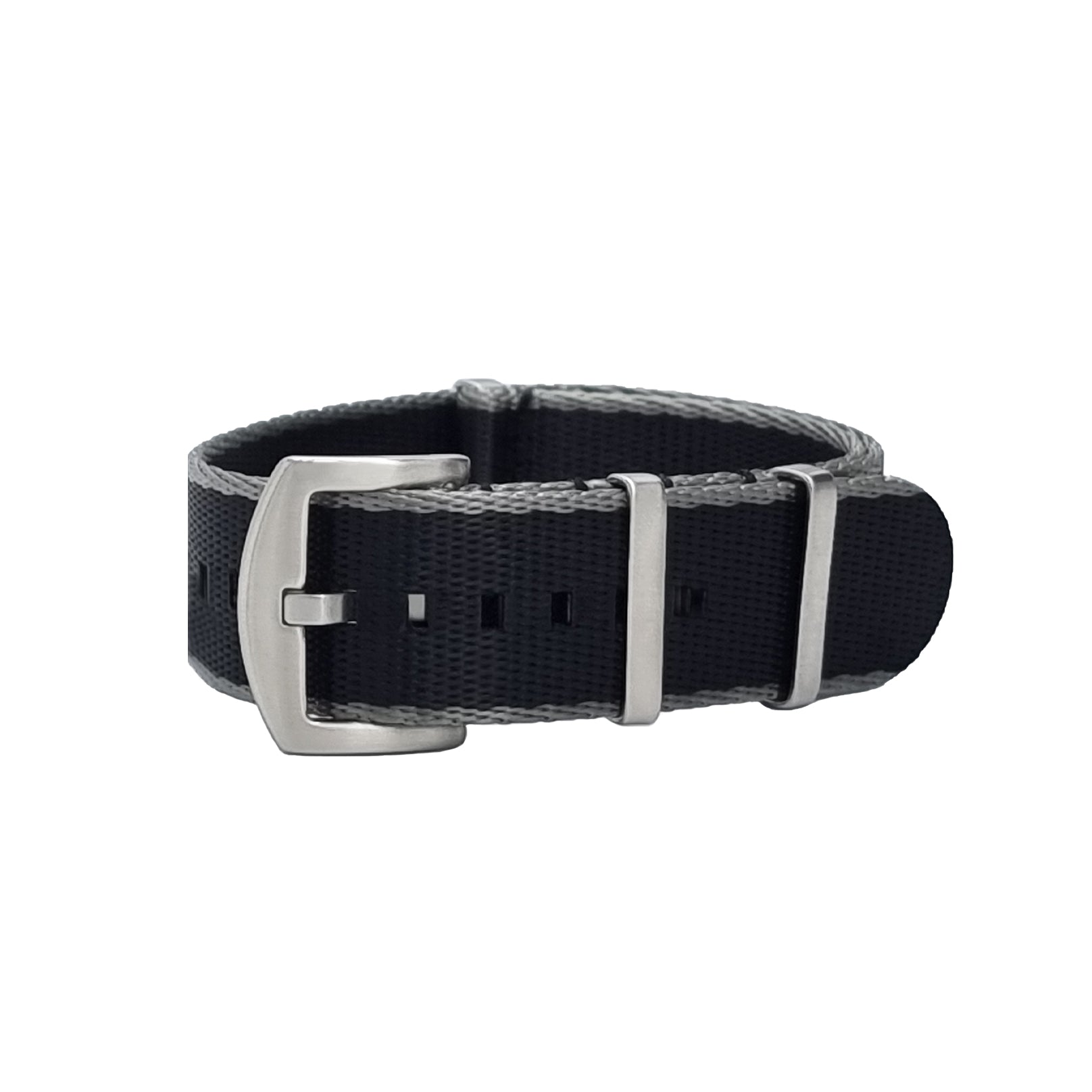 NATO Nylon Grau / Schwarz / Satinschließe - Uhrenarmband - Herren