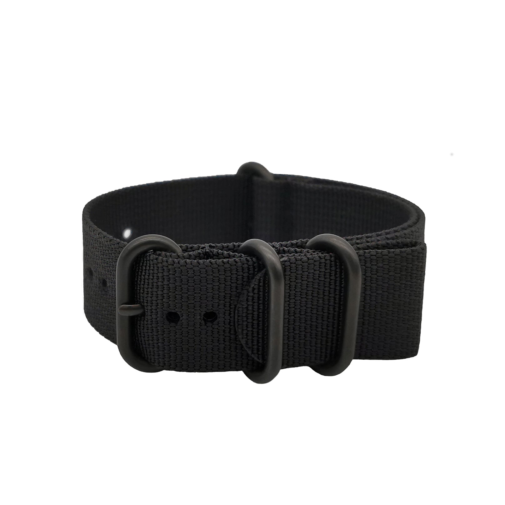Bracelet de Montre ZULU Nato Nylon / Noir / Boucle Noir - Homme - Raide et épais 2mm
