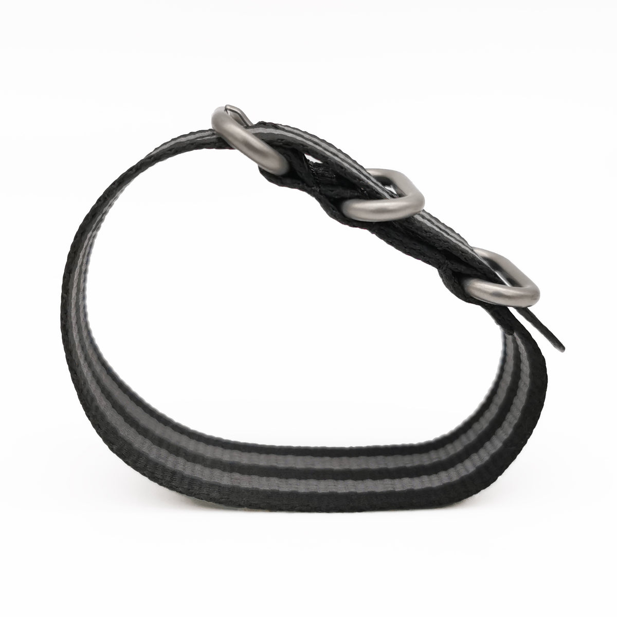 ZULU Nylon Grau/Schwarz/Satin Schnalle - Spezial - Dünnes Uhrenarmband