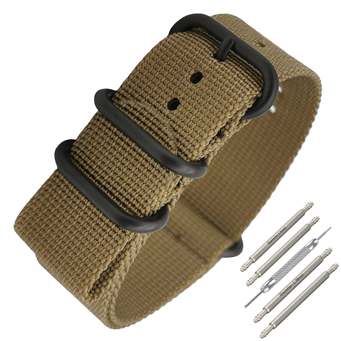ZULU Nato-Armband 22 mm Nylon Grün - Olivgrün / Schwarze Schnalle - Herren - Steifes und dickes Armband 2 mm