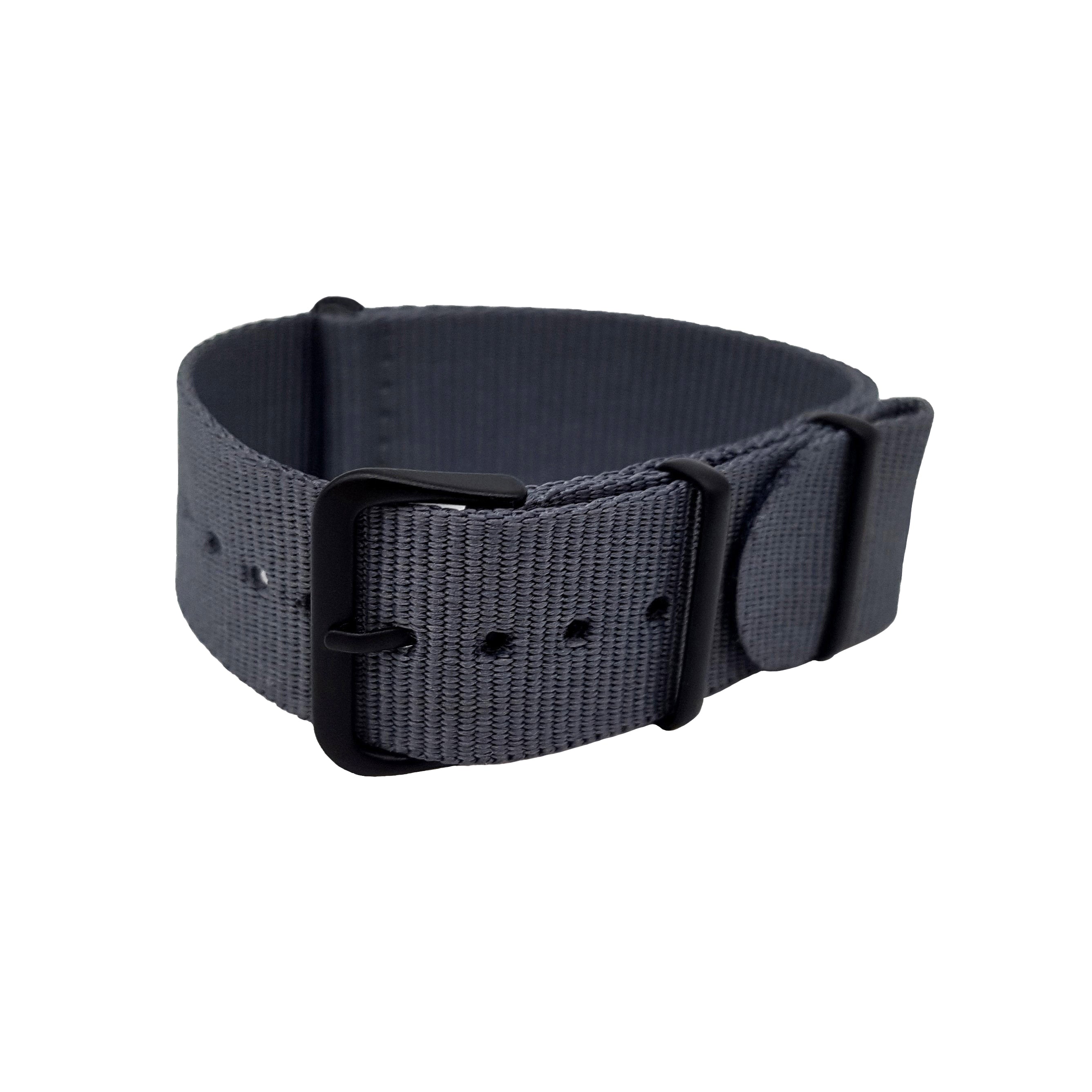 24 mm NATO-Armband aus Nylon, dunkelgrau/schwarze Schnalle – weich – leichte Uhren für Damen und Herren – Dicke 1 mm
