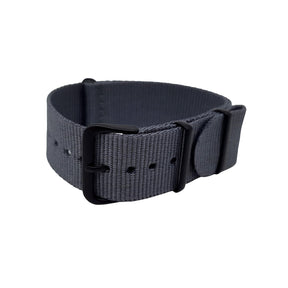 NATO Nylon Gris foncé / Boucle Noir - Souple - Bracelet pour montre légère - Épaisseur 1mm