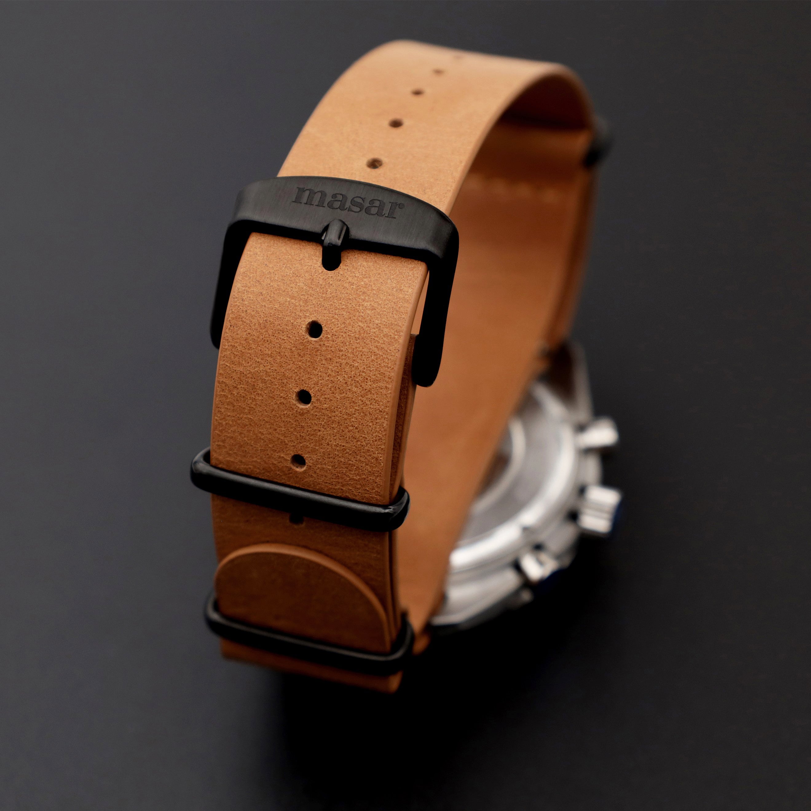 Watch Strap 24 mm Nato Leather Brown, Black Colour