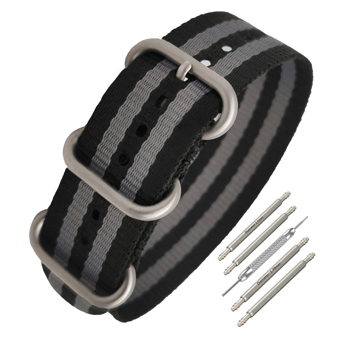 ZULU Nylon Gris / Noir / Boucle Satin - Special - Bracelet de Montre Fin